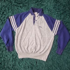 Vintage Coyote by ARGO Raglan Snap Polo Sweatshirt – Made in USA Blue/Grey M/L